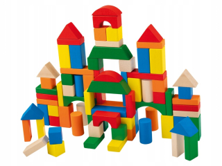 SADA DREVENÝCH BLOKOV 80 KS PUZZLE VZDELÁVACIE MESTO FAREBNÝ HRAD